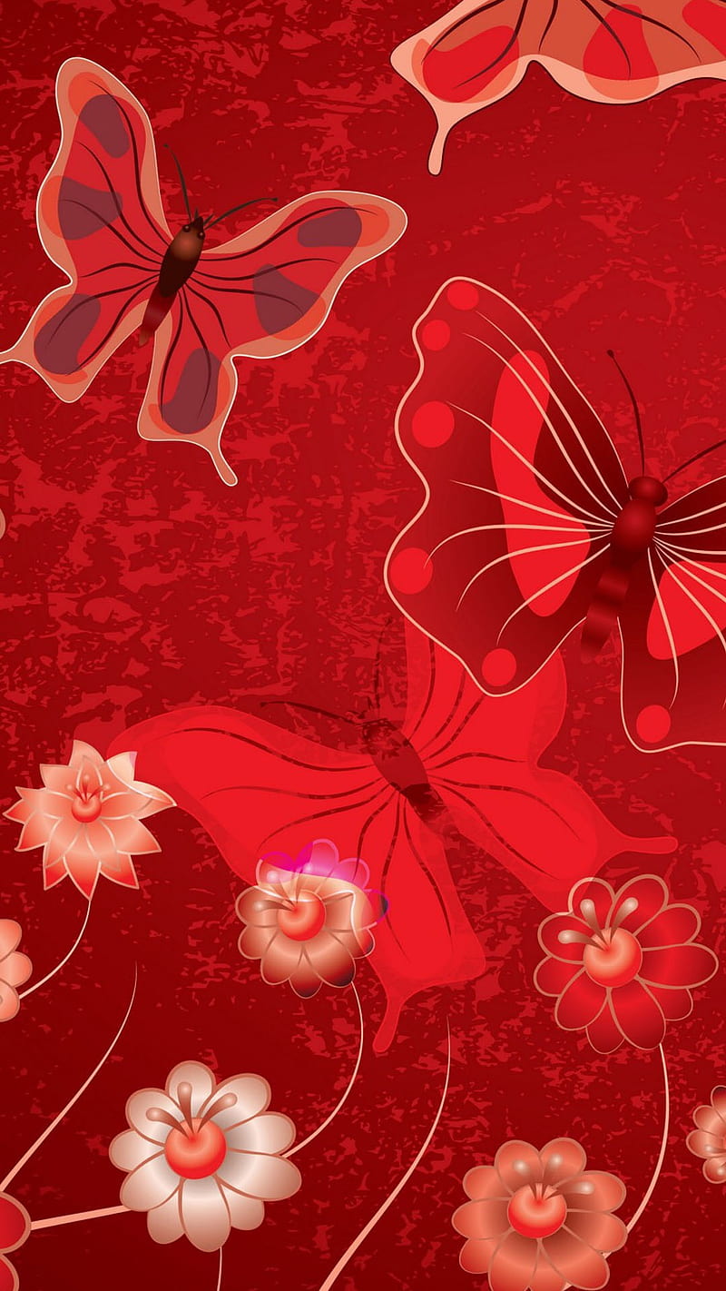 butterflies, red, HD phone wallpaper