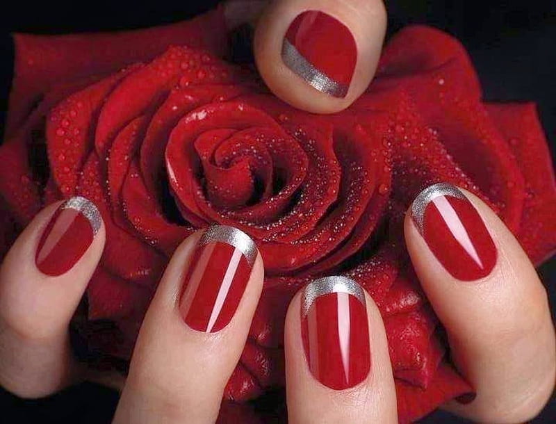 Red nails, red, rose, manicure, hand, nails, HD wallpaper