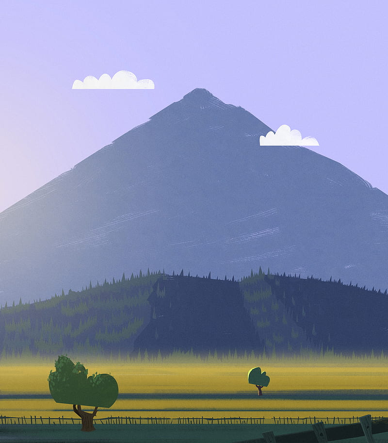 mountain, peak, forest, field, art, HD phone wallpaper