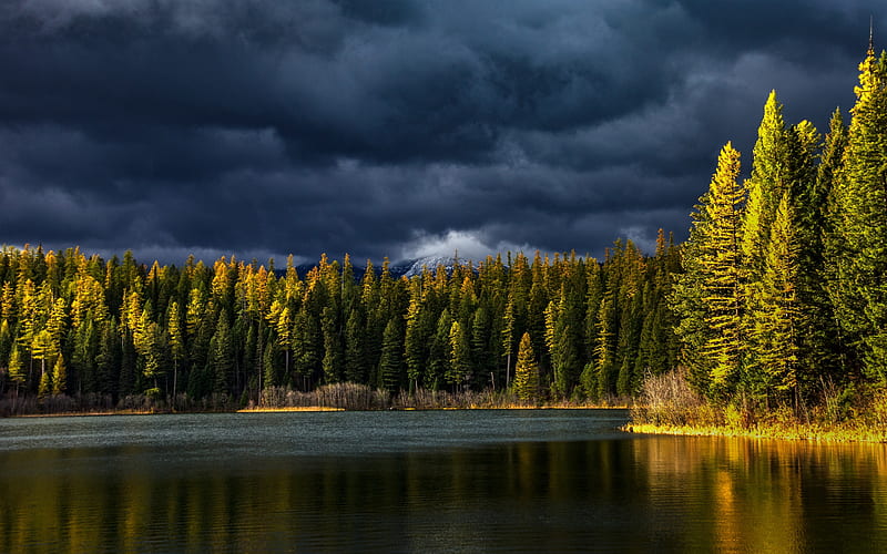 autumn, sunset, forest, mountain landscape, lake, Canada, HD wallpaper