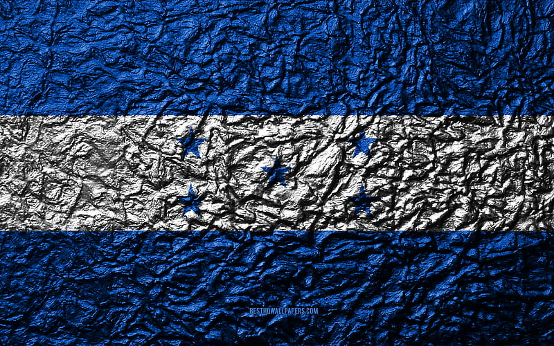 Flag of Honduras stone texture, waves texture, Honduras flag, national symbol, Honduras, South America, stone background, HD wallpaper
