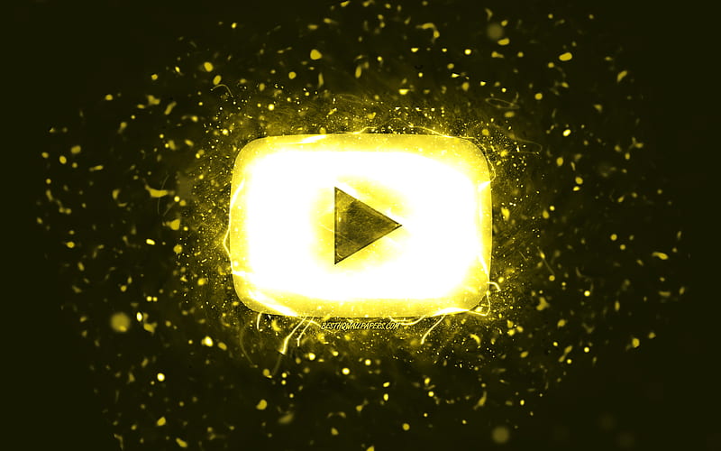 Youtube yellow logo, yellow neon lights, social network, creative, yellow abstract background, Youtube logo, Youtube, HD wallpaper