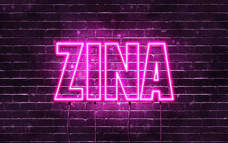 Zina, , with names, female names, Zina name, purple neon lights, Happy Birtay Zina, popular arabic female names, with Zina name, HD wallpaper