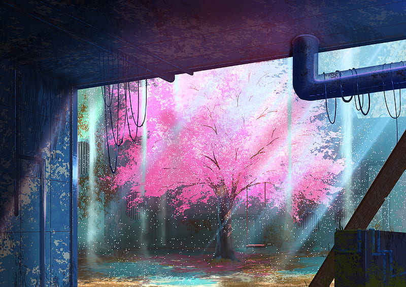 Anime, Original, Fall, Sakura, Tree, HD wallpaper
