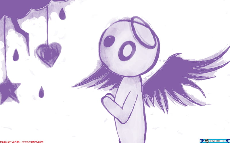 Goth Angel, goth, halo, wings, purple, angel, heart, winged, star, HD wallpaper