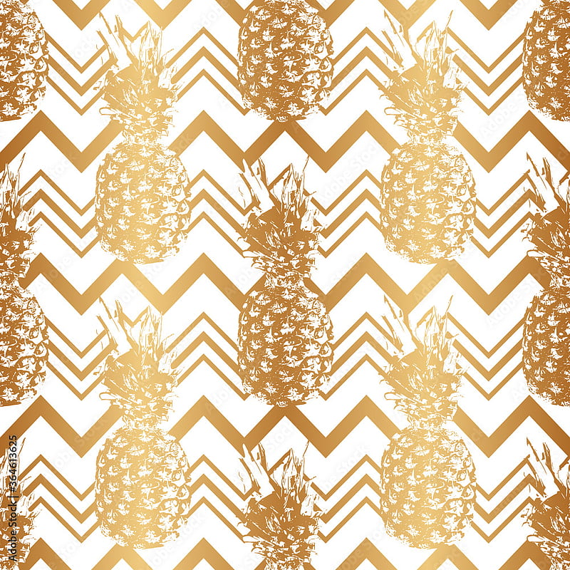 Gold pineapple seamless pattern. Summer background. Golden foil. Tropical glitter print. with ananas. Fun fruit texture. Exotic graphic design pineapple. Hipster hand drawn prints. Vector Stock Vector. Adobe Stock, HD phone wallpaper