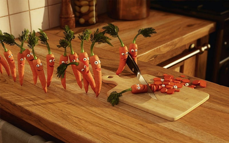 Funny carrots, board, funny, carrots, knife, HD wallpaper