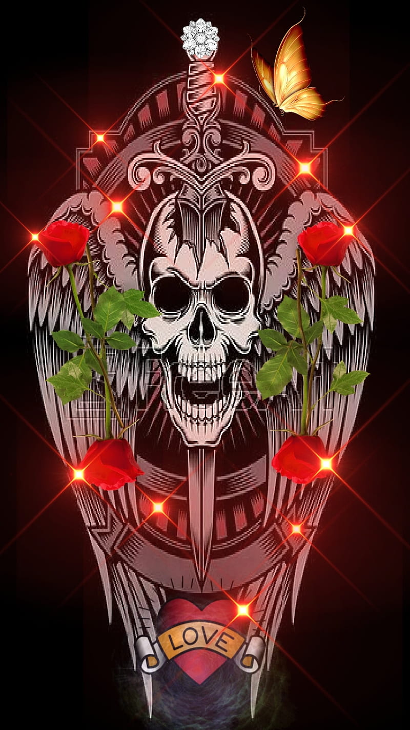 Red rooster, skull, sugar, love, death, sword, black, HD phone wallpaper