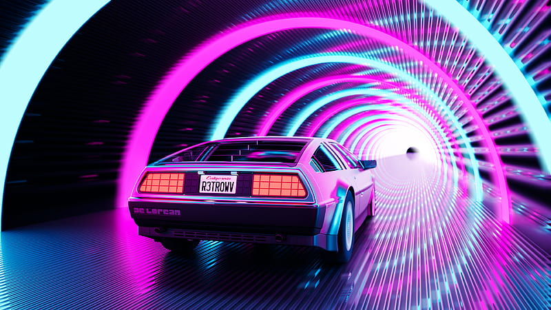 Car DeLorean DMC-12 Back to the Future Vaporwave Vaporwave, HD wallpaper
