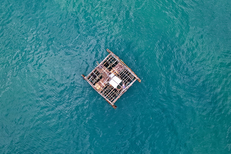 ocean, drone shot, raft, turquoise, Nature, HD wallpaper