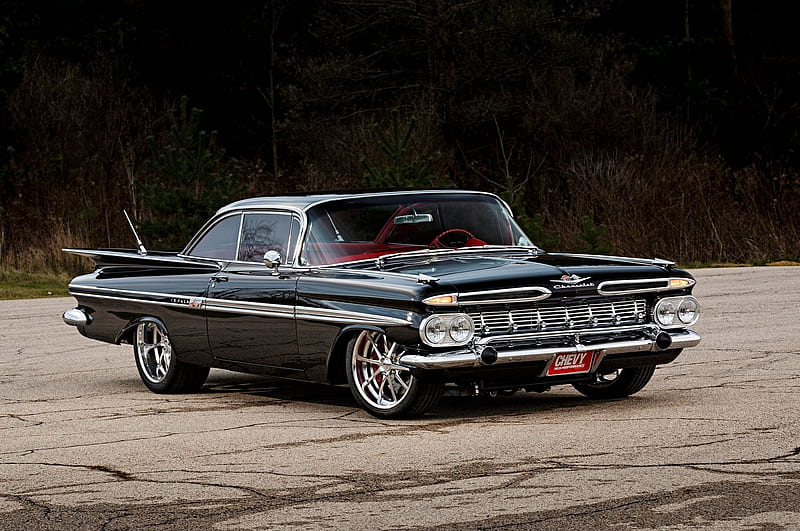 chevrolet, custom, hotrod, black, 1959, classic, muscle, retro, chevy impala, HD wallpaper