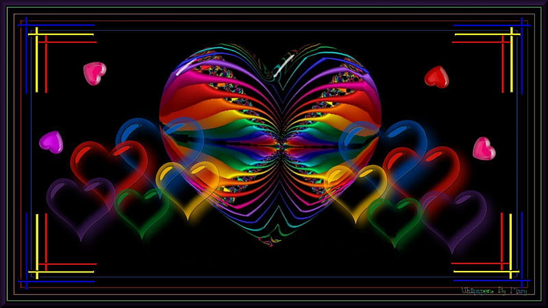 Glowing Hearts 1600x900, rainbows, shapes, valentine, corazones, HD wallpaper