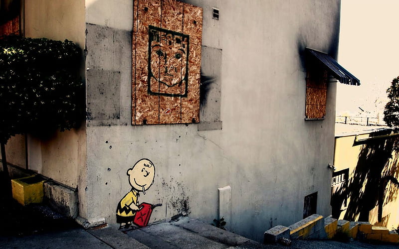 Banksy Charlie Brown, art, banksy, brown, charlie, graffiti, HD wallpaper