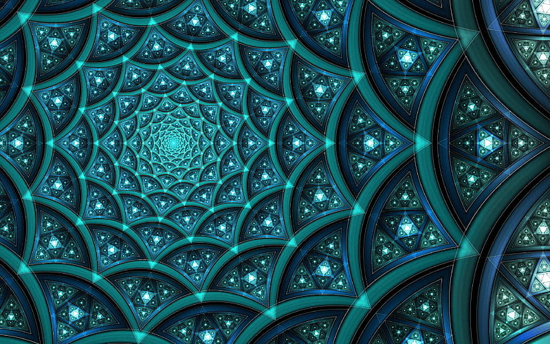 fractals 3d art, creative, fractal art, blue background, HD wallpaper