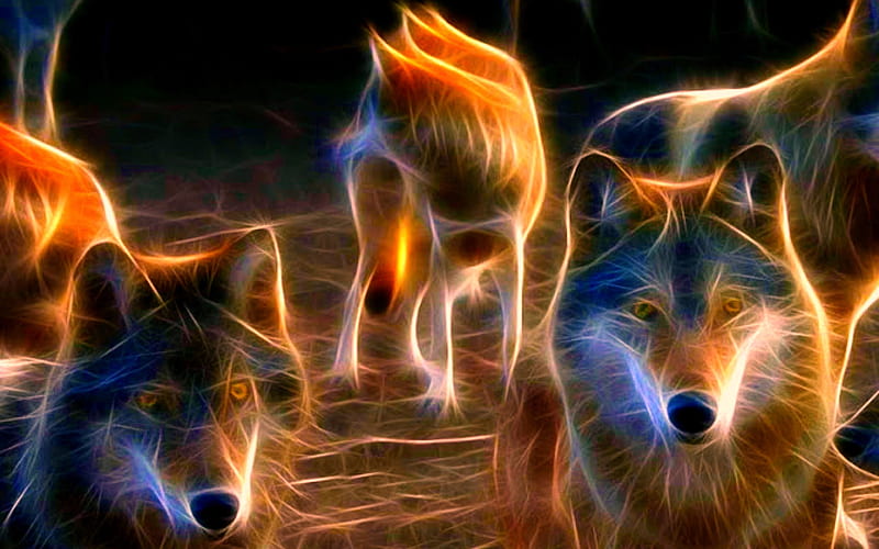 Aura wolfs, wolves, wolf, neon, animals, HD wallpaper