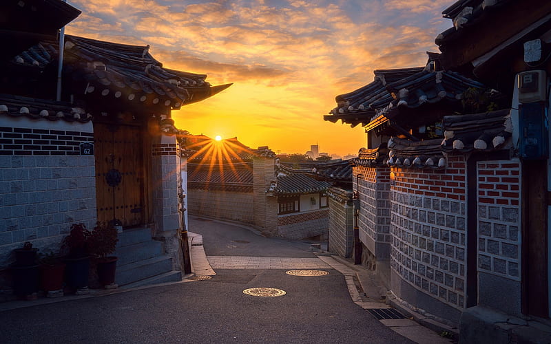 Seoul, shoot, morning, Korean architecture, houses, South Korea, HD wallpaper