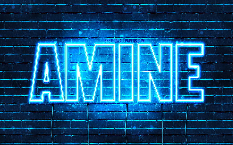 Amine with names, Amine name, blue neon lights, Happy Birtay Amine, popular french male names, with Amine name, HD wallpaper