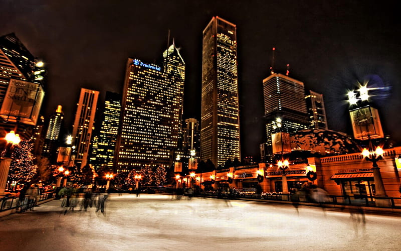 ice skating in chicago, ice rink, ghosts, chicago, outdoor, HD wallpaper