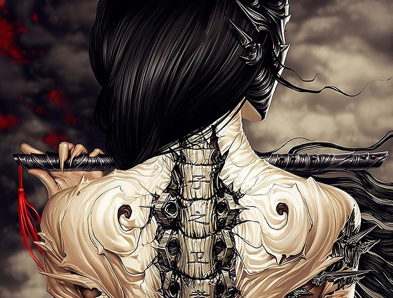 Dark Warrior, spine, black, fantasy, dark, HD wallpaper