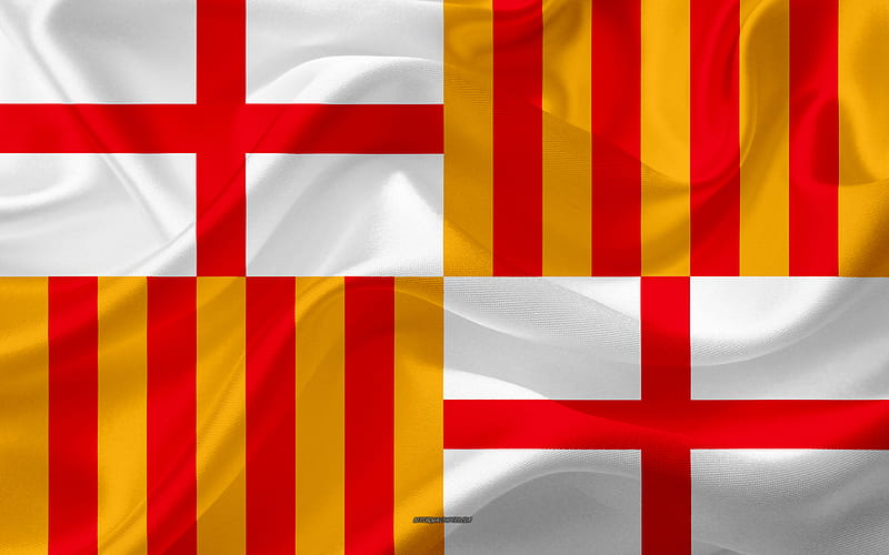 Flag of Barcelona silk texture, Spanish city, color silk flag, Barcelona flag, Spain, art, Europe, Barcelona, HD wallpaper