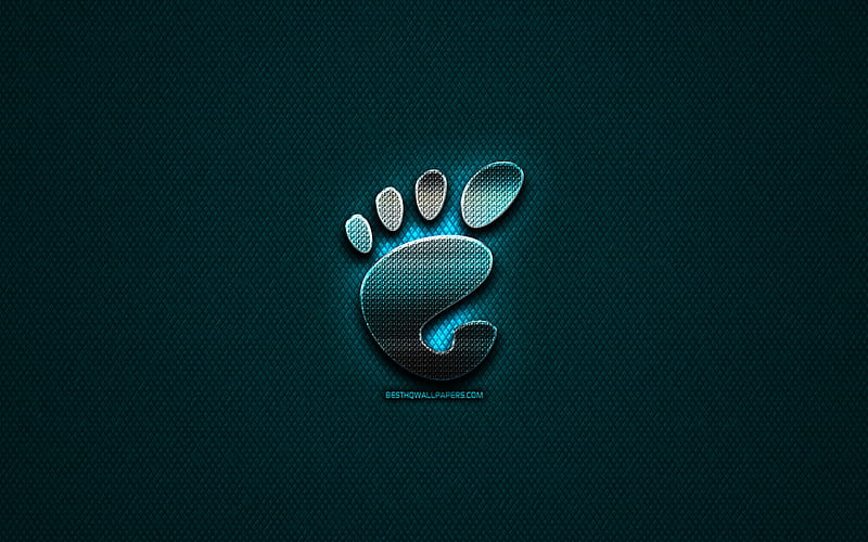 Gnome glitter logo, creative, blue metal background, Gnome logo, brands, Gnome, HD wallpaper