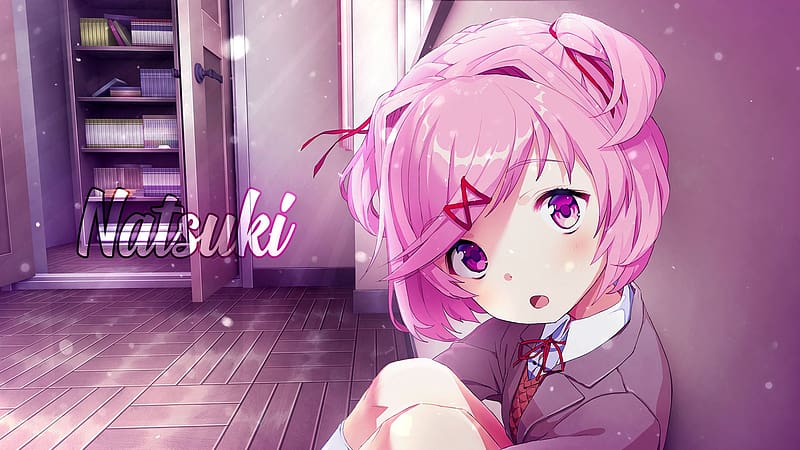 Papel de parede : Natsuki Doki Doki Literature Club, Doki Doki Literature  Club, DDLC, Olhos cor de rosa, cabelo rosa, Novela visual, Meninas de jogos  de vídeo, videogames, Personagens de videogame, Video