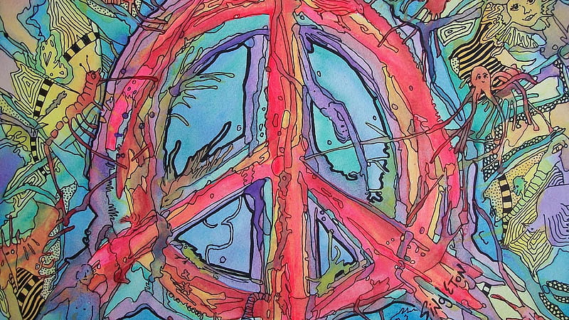 Hippie Peace Sign Psychedelic Trippy Trippy, HD wallpaper