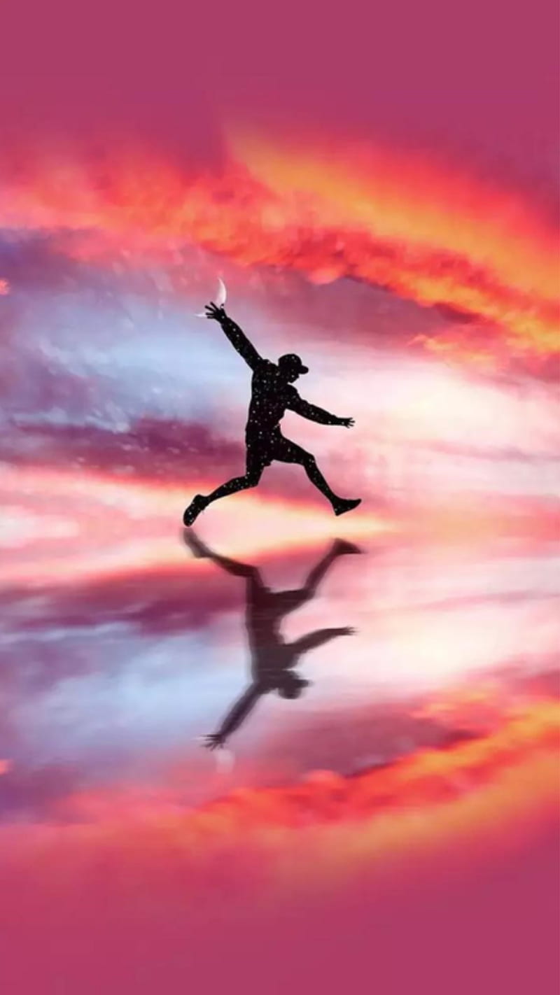 Running, clouds, sunset, silhouette, boy, male, guy, sport, HD phone wallpaper