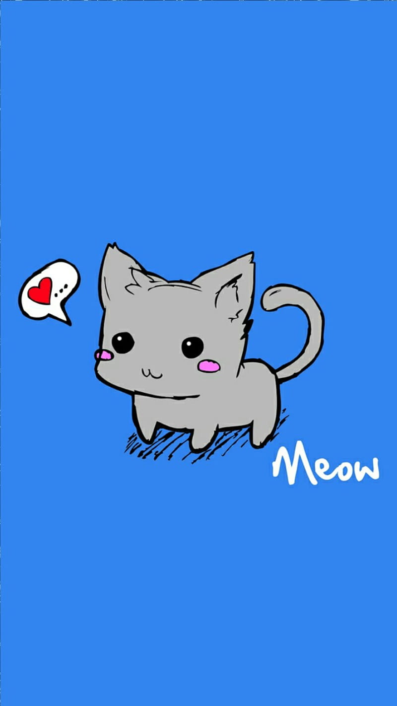 Cat Meow, blue, cartoon, pet, HD phone wallpaper