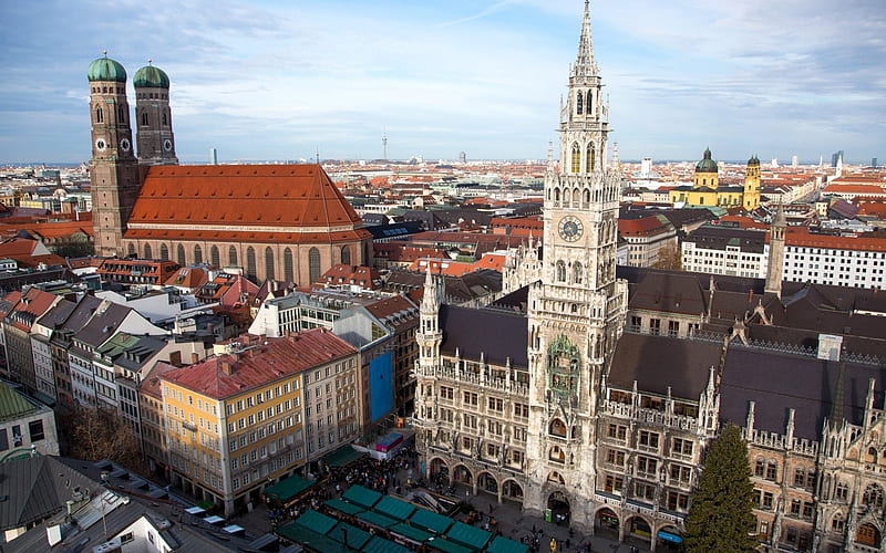 New Town Hall, Munich, city center, Germany, urban panorama, Marienplatz, HD wallpaper