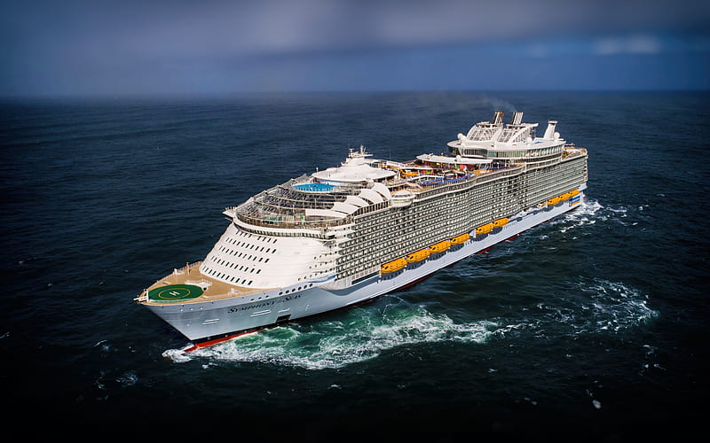 Symphony of the Seas, cruise ship, luxury large white ship, sea, cruise liner, Royal Caribbean International, Oasis, HD wallpaper