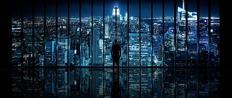 lonely man, new york city, night, skyscrapers, united states, cityscape, City, HD wallpaper