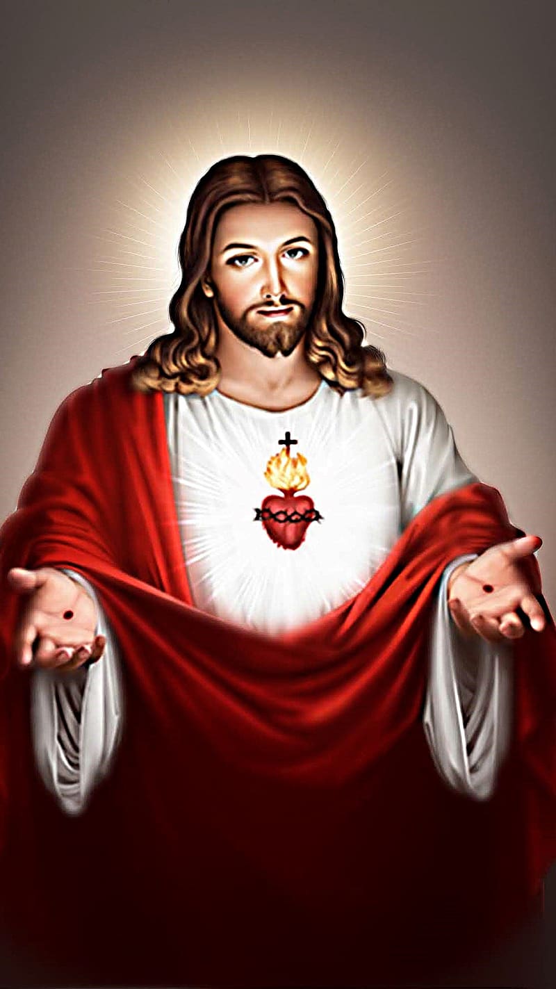 Jesus Christ , Brown Background, lord, god, sacred heart, HD phone wallpaper