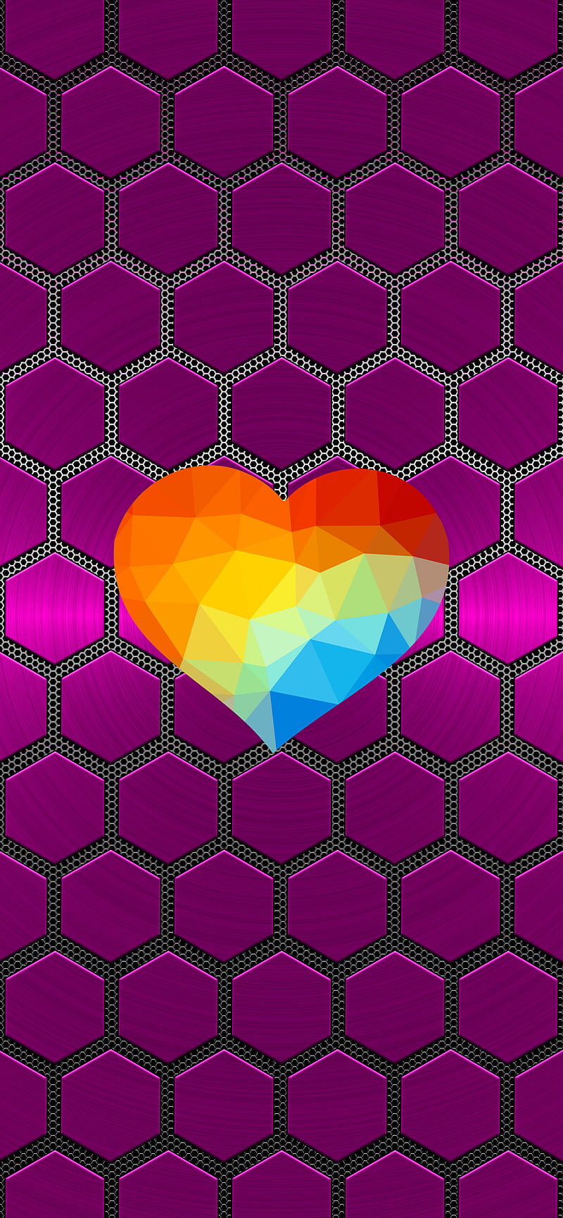 Colored Heart, 3mc, 3mcsnetwork, carbon fiber, cool , mesh, pink, poly, polygon, shiny, x3mcx, HD phone wallpaper