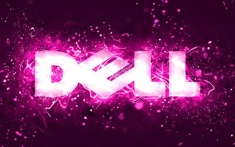 Dell purple logo, purple neon lights, creative, purple abstract background, Dell logo, brands, Dell, HD wallpaper