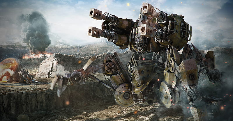 mech robots, battle, sci-fi war, futuristic, cannons, Sci-fi, HD wallpaper