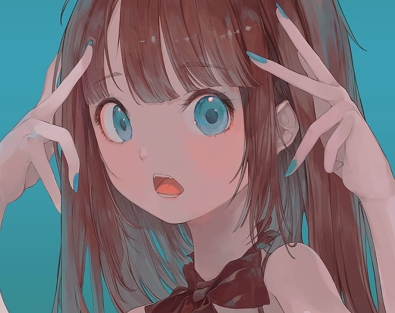 cute anime girl, aqua eyes, fang, Anime, HD wallpaper
