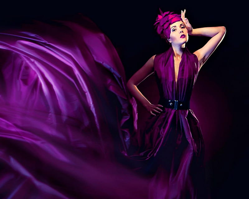 Fashion model, model, pose, fashion, woman, purple dress, HD wallpaper