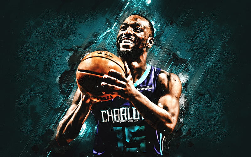 Kemba Walker, American basketball player, Charlotte Hornets, defender, NBA, basketball, USA, blue stone background, creative art, HD wallpaper