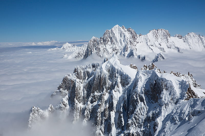 mountains, peak, snow, snowy, clouds, HD wallpaper