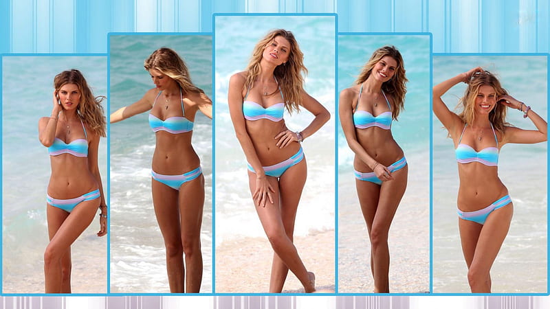 Bikini Model Collage ~ Maryna Linchuk, Blonde, Collage, Model, beach, Bikini, HD wallpaper