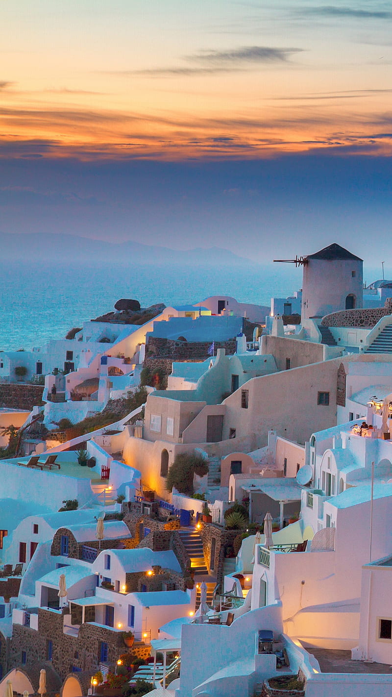 Greek Islands, dusk, sunset, twilight, HD phone wallpaper