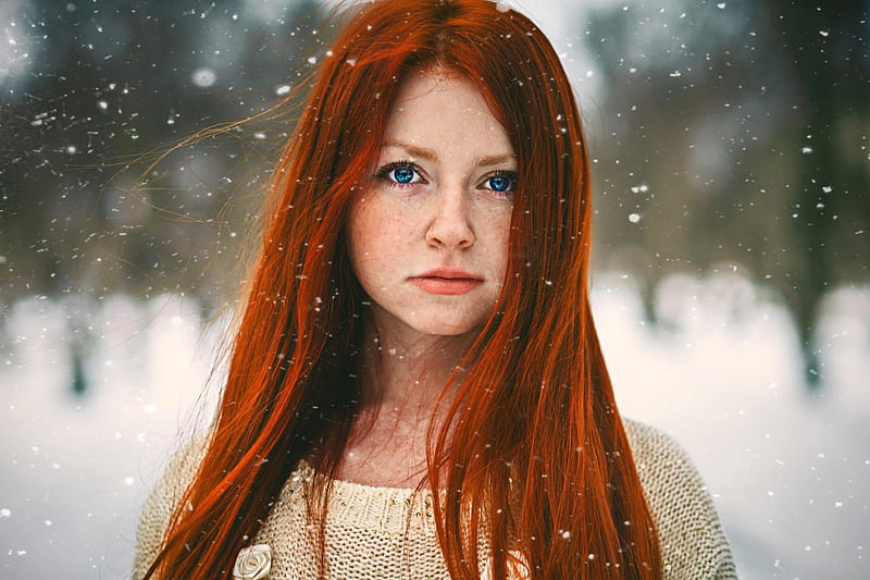 1080p Free Download Redhead Beauty Female Redhead Ginger Woman Women Winter Girl Snow