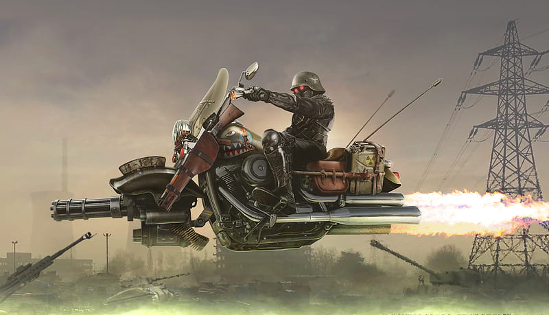 Rider Flying Bike, artist, artwork, behance, digital-art, HD wallpaper