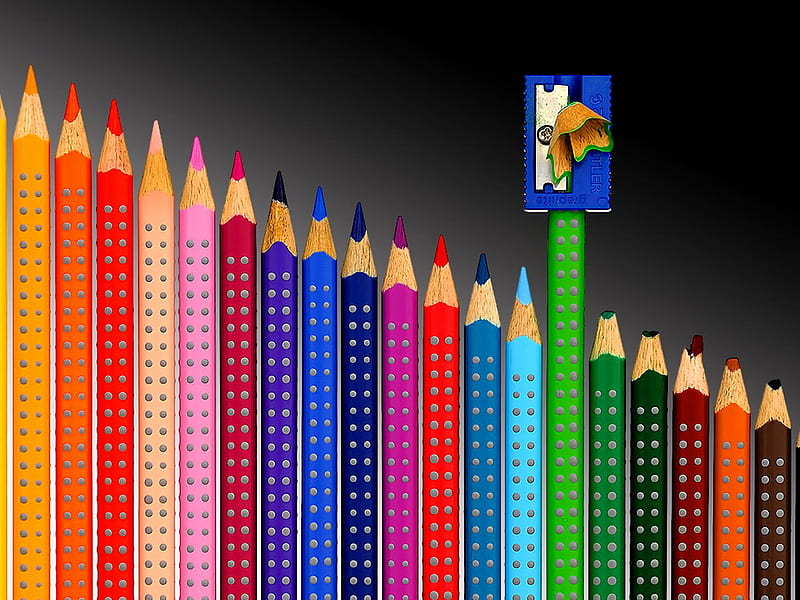 Colored pencils, pencils, colorful, row, colored, sharpener, colors, HD wallpaper