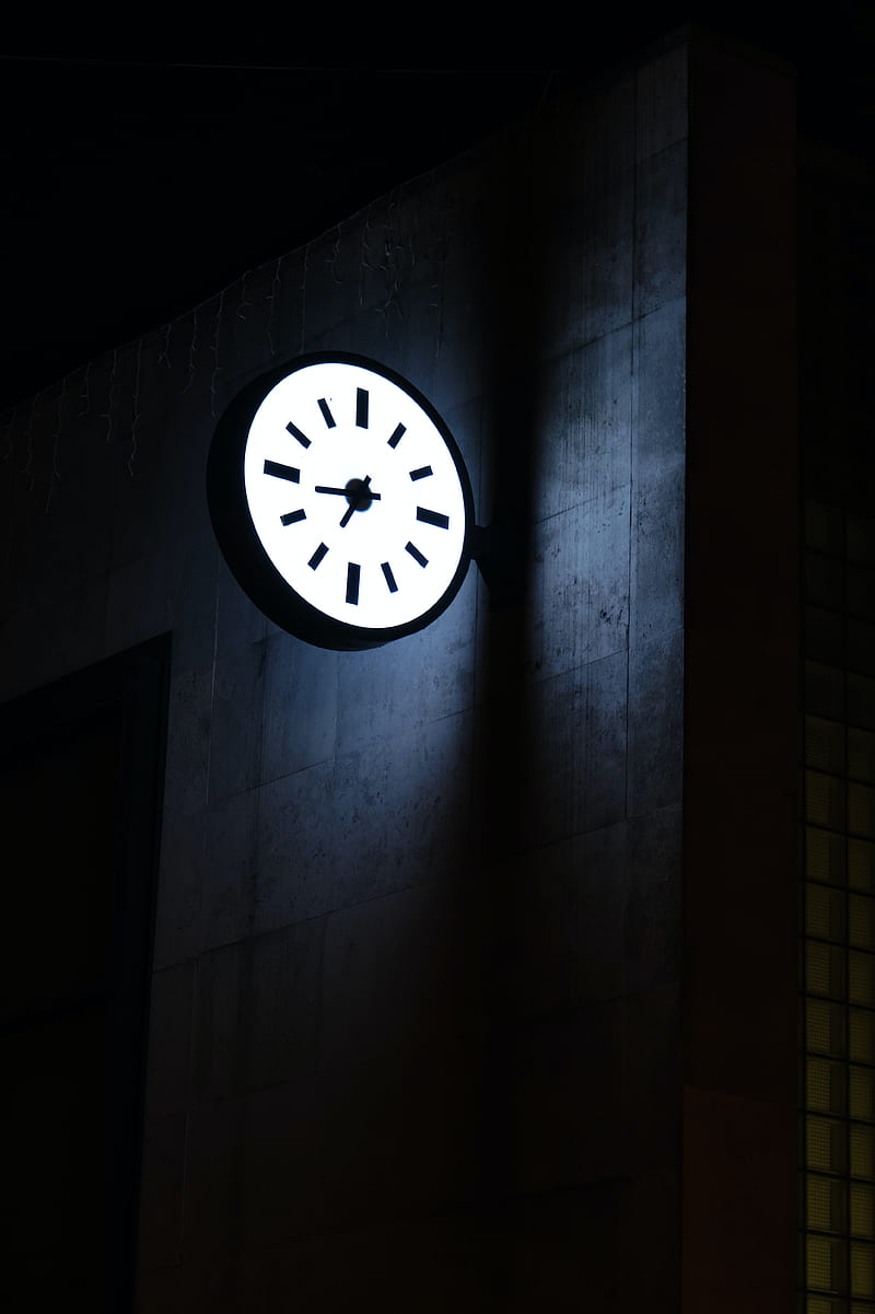 clock, dial, backlight, building, dark, HD phone wallpaper