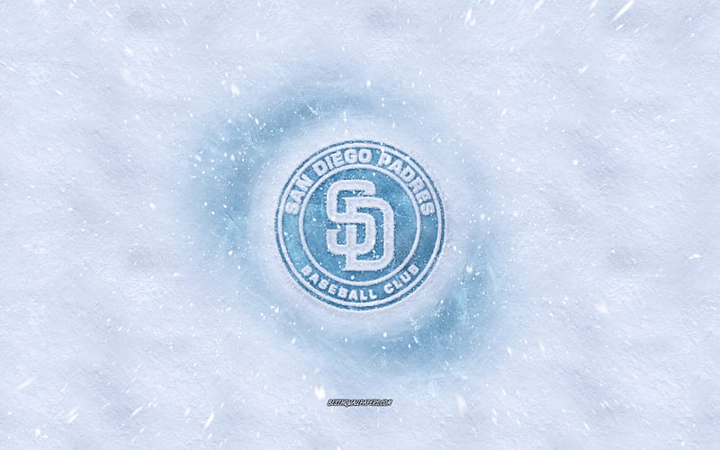 San Diego Padres logo, American baseball club, winter concepts, MLB, San Diego Padres ice logo, snow texture, San Diego, California, USA, snow background, San Diego Padres, baseball, HD wallpaper