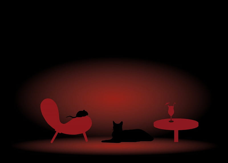 living room :), mouse, dark, cat, abstract, minimalism, HD wallpaper