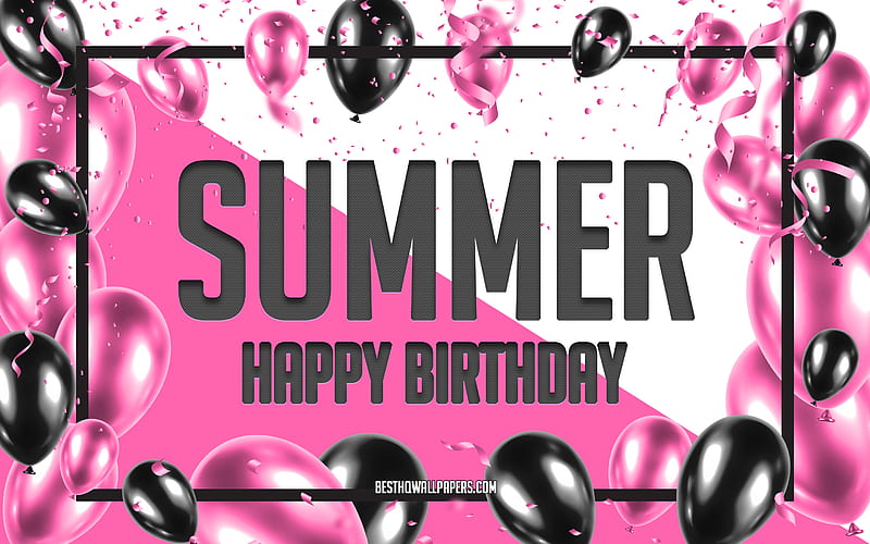 Happy Birtay Summer, Birtay Balloons Background, Summer, with names, Summer Happy Birtay, Pink Balloons Birtay Background, greeting card, Summer Birtay, HD wallpaper