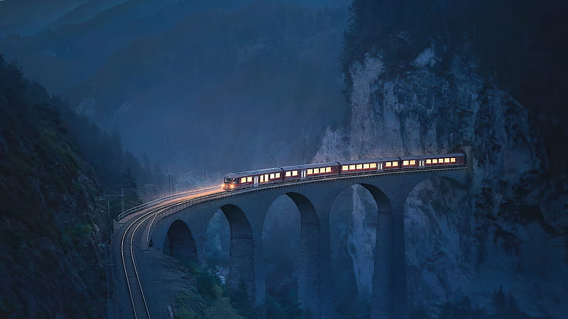 Train Coming Out Of Tunnel, train, graphy, bridge, mountains, HD wallpaper